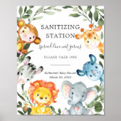 ジャングル動物ベビーシャワー衛生化ステーションの看板 ポスター (正面)