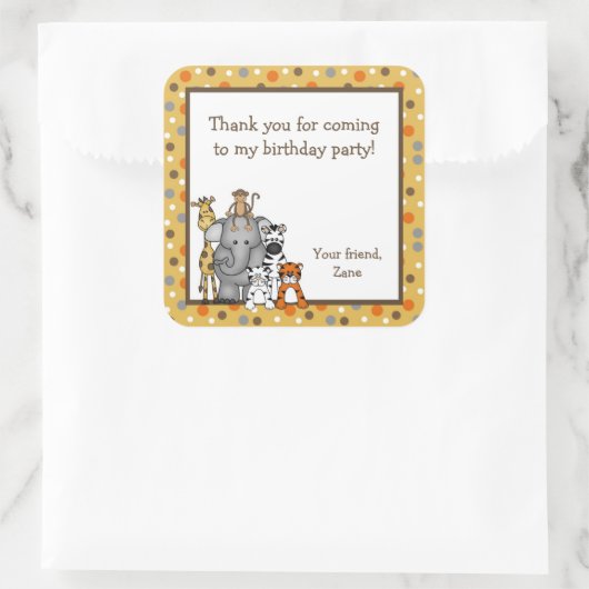 ジャングル動物ベビーシャワー誕生日パーティーのお気に入り スクエアシール (バッグ)