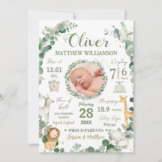 ジャングル動物ベビー誕生統計の写真のお知らせ (正面)