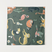 ジャングル動物ヴィンテージ動物相 タペストリー (正面(横))