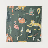 ジャングル動物ヴィンテージ動物相 タペストリー (正面)