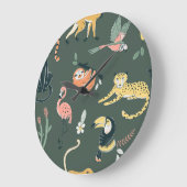 ジャングル動物ヴィンテージ動物相 ラージ壁時計 (傾斜)