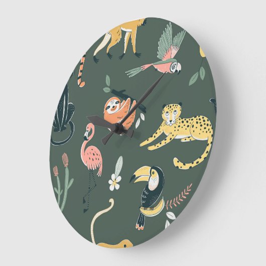ジャングル動物ヴィンテージ動物相 ラージ壁時計 (傾斜)