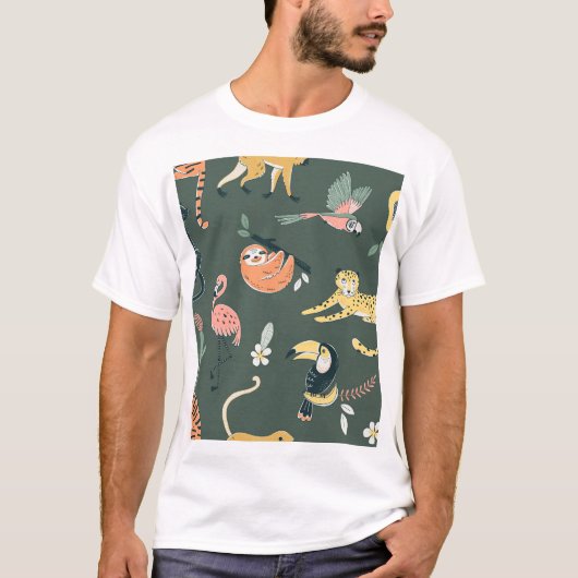 ジャングル動物ヴィンテージ動物相 Tシャツ (正面)