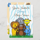 ジャングル動物園の動物ベビーシャワー招待状 招待状 (正面/裏面)