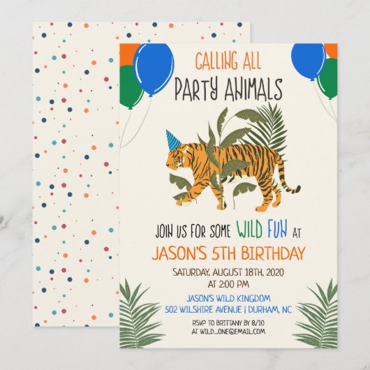 ジャングル動物園の誕生日招待状 男の子用 年齢自由 招待状 (正面/裏面)