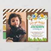 ジャングル動物園アニマルサファリアドベンチャー誕生日写真 招待状 (正面/裏面)