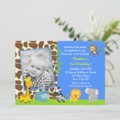 ジャングル動物園サファリ動物誕生日招待状 招待状 (スタンド正面)