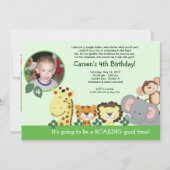 ジャングル動物園パーティーグリーン動物写真誕生日カード 招待状 (正面)