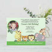 ジャングル動物園パーティーグリーン動物写真誕生日カード 招待状 (スタンド正面)