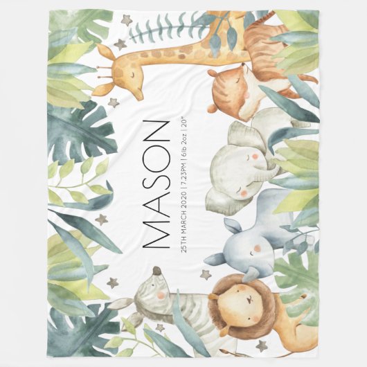 ジャングル動物大型サファリの毛布子供へ フリースブランケット (正面)