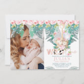 ジャングル動物最初の誕生日写真 招待状 (正面)