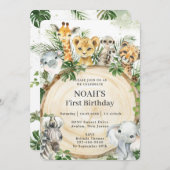 ジャングル動物素朴の木切り誕生パーティー  招待状 (正面/裏面)
