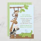 ジャングル動物誕生日 招待状 (正面/裏面)
