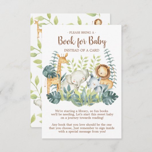 ジャングル動物赤ちゃんシャワーベビーカード帳 エンクロージャーカード (正面/裏面)