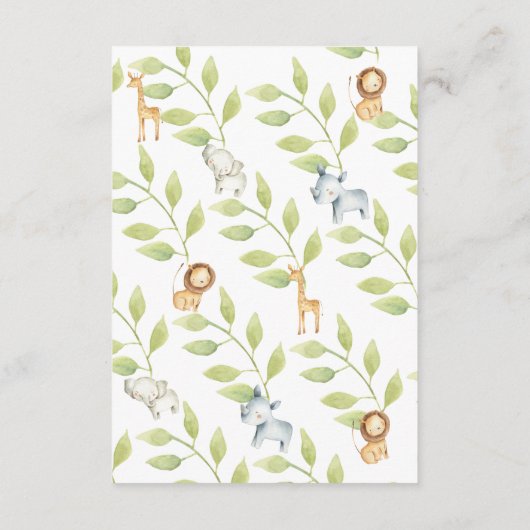 ジャングル動物赤ちゃんシャワーベビーカード帳 エンクロージャーカード (裏面)