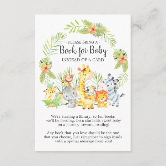 ジャングル動物赤ちゃんシャワーベビーカード帳 エンクロージャーカード (正面)