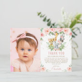 ジャングル動物赤面フローラ1st誕生日フォト サンキューカード (スタンド正面)