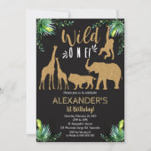 ジャングル動物野生1歳の誕生日招待状 招待状 (正面)