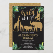 ジャングル動物野生1歳の誕生日招待状 招待状 (正面/裏面)