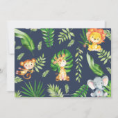 ジャングル動物1st誕生日の緑のサファリの写真 招待状 (裏面)