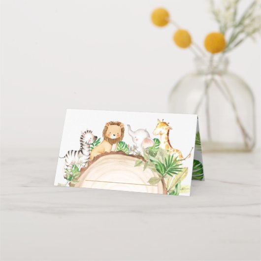 ジャングル動物1st誕生日ベビーシャワー緑 プレイスカード (裏面)