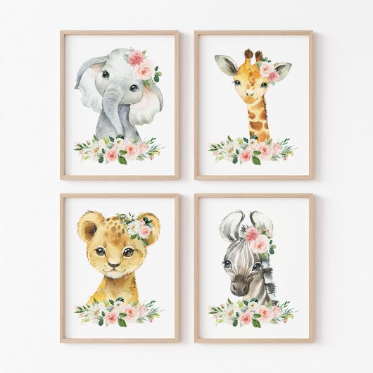 ジャングル動物,サファリ,ピンクの花,女の子子供部屋