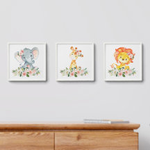 ジャングル動物,サファリ,ピンクの花,女の子子供部屋