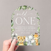 ジャングル動物，サファリ，ワイルドワン，最初の誕生日 アクリル招待状 (インサイチュ (ポータブル))