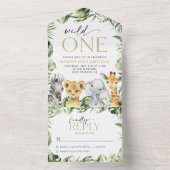 ジャングル動物,サファリ,ワイルドワン,最初の誕生日 オールインワン招待状 (内側)