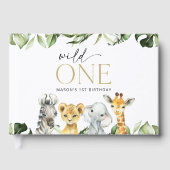 ジャングル動物，サファリ，ワイルドワン，最初の誕生日 ゲストブック (正面)