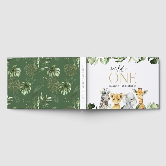ジャングル動物,サファリ,ワイルドワン,最初の誕生日 ゲストブック (全面)