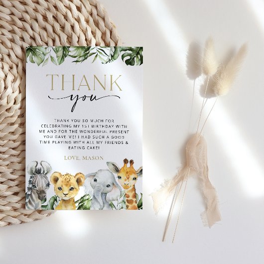 ジャングル動物,サファリ,ワイルドワン,最初の誕生日 サンキューカード