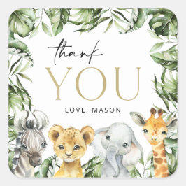 ジャングル動物，サファリ，ワイルドワン，最初の誕生日 スクエアシール