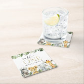 ジャングル動物,サファリ,ワイルドワン,最初の誕生日 スクエアペーパーコースター (インサイチュ)