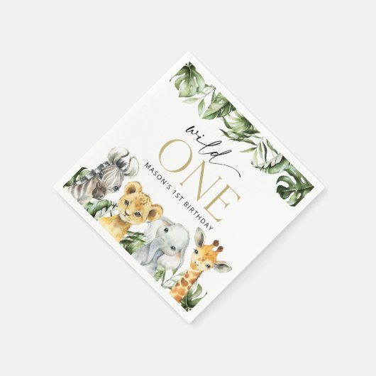 ジャングル動物,サファリ,ワイルドワン,最初の誕生日 スタンダードカクテルナプキン (角)