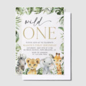 ジャングル動物,サファリ,ワイルドワン,最初の誕生日 ベラム紙招待状 (オフセット)