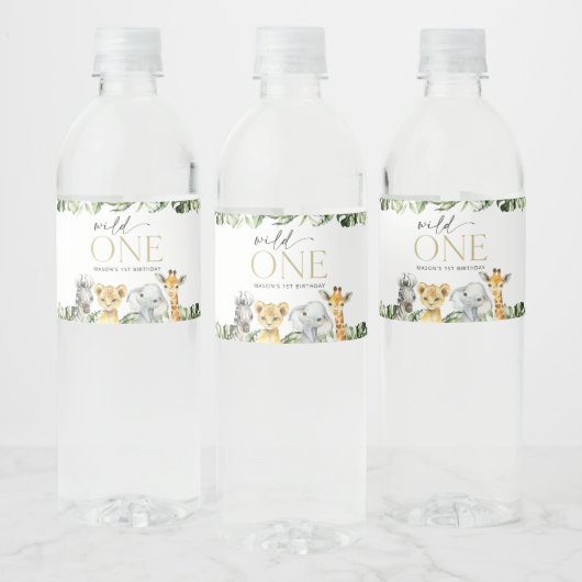 ジャングル動物,サファリ,ワイルドワン,最初の誕生日 ペットボトルラベル (ボトル)