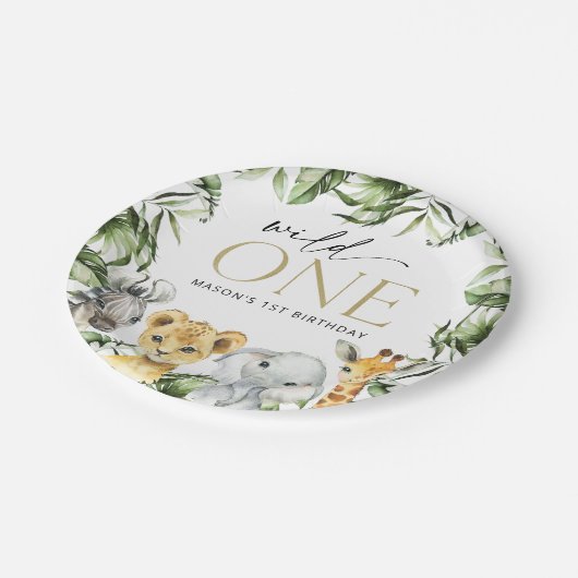 ジャングル動物,サファリ,ワイルドワン,最初の誕生日 ペーパープレート (アングル)