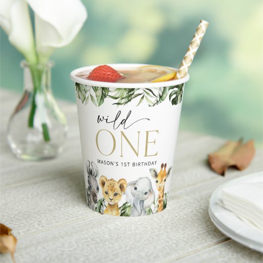 ジャングル動物,サファリ,ワイルドワン,最初の誕生日 紙コップ (インサイチュ)