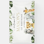 ジャングル動物，サファリ，ワイルドワン，誕生日歓迎 横断幕 (縦)