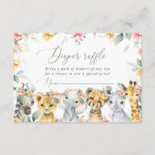 ジャングル動物,サファリ,花,おむつラッフル エンクロージャーカード (正面)