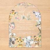 ジャングル動物,サファリ,花,最初の誕生日 アクリル招待状 (正面)