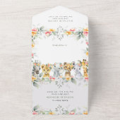 ジャングル動物,サファリ,花,最初の誕生日 オールインワン招待状 (外側)