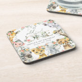 ジャングル動物，サファリ，花，最初の誕生日 コースター (左側)