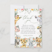 ジャングル動物,サファリ,花,最初の誕生日 サンキューカード (正面)