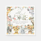 ジャングル動物,サファリ,花,最初の誕生日 スタンダードカクテルナプキン (正面)
