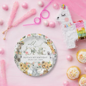 ジャングル動物,サファリ,花,最初の誕生日 ペーパープレート (パーティー)