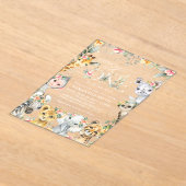 ジャングル動物，サファリ，花，赤ちゃんシャワー アクリル招待状 (レイダウン)