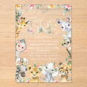 ジャングル動物，サファリ，花，赤ちゃんシャワー アクリル招待状 (正面)